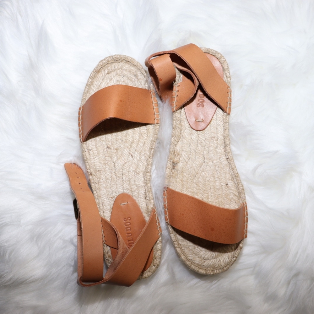 Soludos Cadiz Leather Platform Espadrille- Brown Flat 8.5 View 2